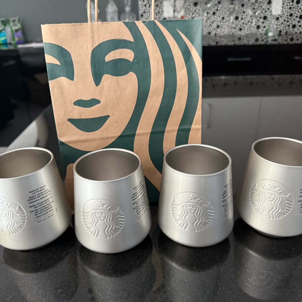 Starbucks Silver Embossed Stainless Steel Cups - Set of 3
